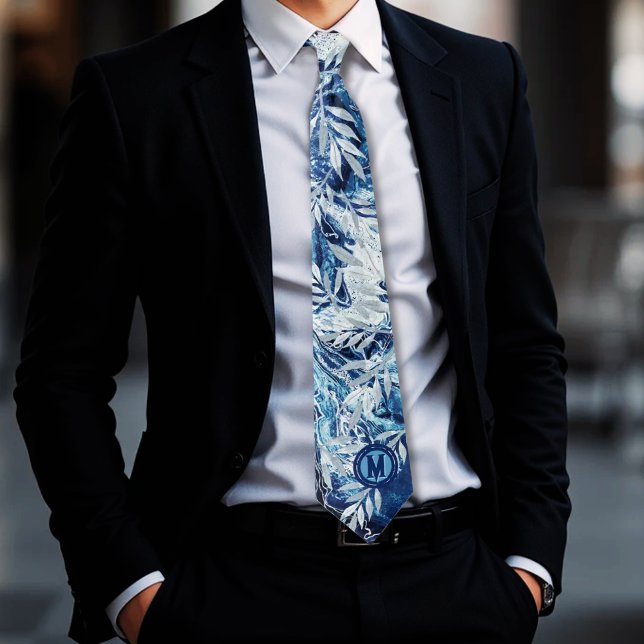 Elegantes Blue Light Reflection Monogramm Krawatte (Elegant Blue Light Reflection Neck Tie)