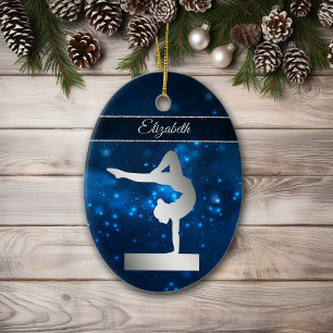 Elegantes Blue Lights Silver Balance Beam Gymnast Keramik Ornament