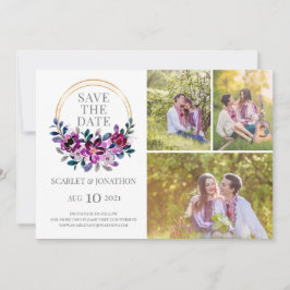 Elegantes Blue Lila Floral Save the Date Foto