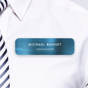 Elegantes Blue Metallic Beruflich Business Namensschild