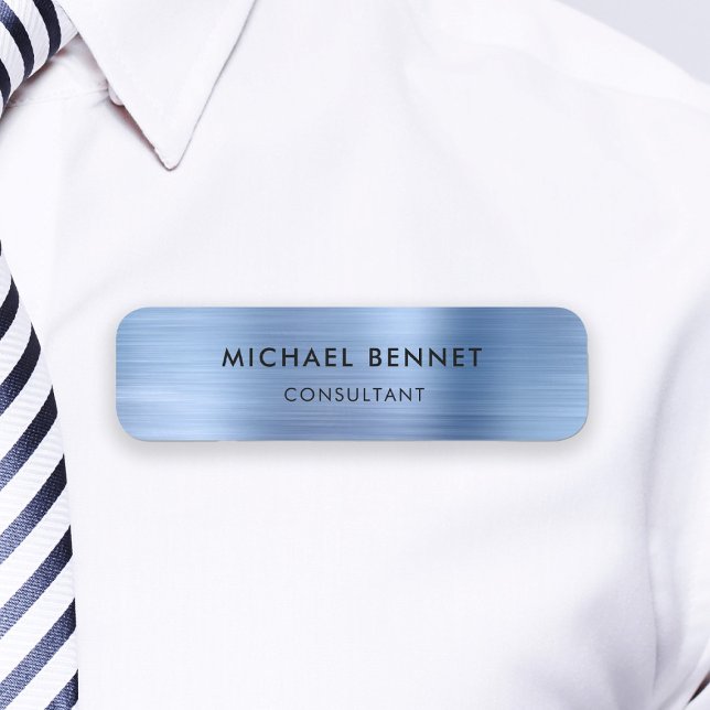 Elegantes Blue Metallic Beruflich Business Namensschild (Elegant Blue Metallic Professional Business Name Tag)