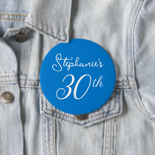 Elegantes Blue Monogram 30. Geburtstags-Party Button