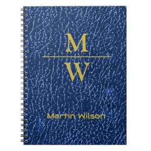 Elegantes Blue Monogram Luxe Texture Gold Lettern Notizblock