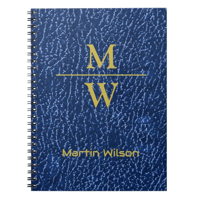 Elegantes Blue Monogram Luxe Texture Gold Lettern Notizblock (Vorderseite)