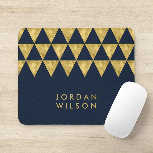 Elegantes Blue Name Imitate Gold Triangle Muster Mousepad (Von Creator hochgeladen)