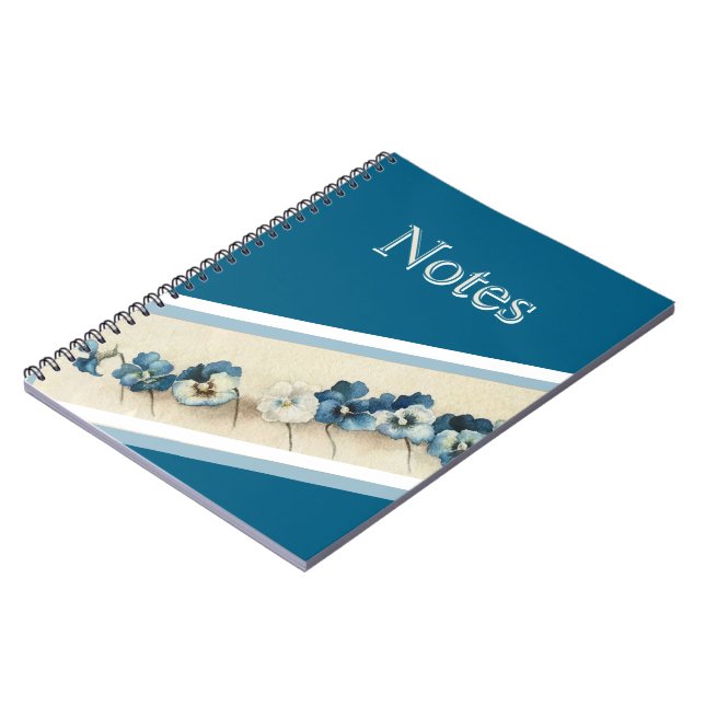 Elegantes Blue Pansy Watercolor-Notebook - Blumen Notizblock (Linke Seite)