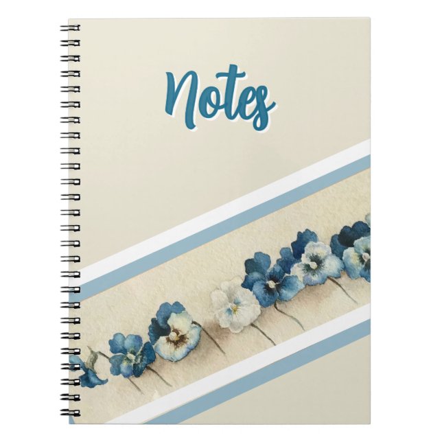 Elegantes Blue Pansy Watercolor-Notebook - Blumen Notizblock (Vorderseite)