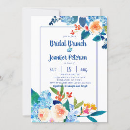 Elegantes Blue & Peach Floral Bridal Brunch Einladung