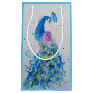 Elegantes Blue Peacock Watercolor Vogelgeschenk-Be Kleine Geschenktüte