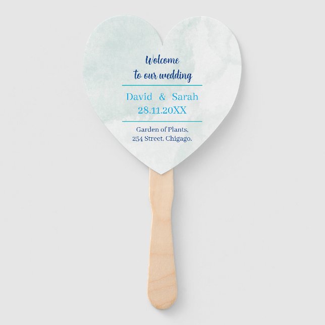 Elegantes Blue Personalisiert Wedding Programm Fächer (Vorderseite)