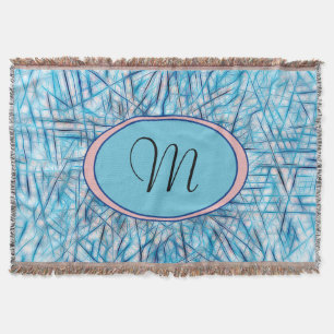 Elegantes Blue Pink Watercolor Monogramm Decke