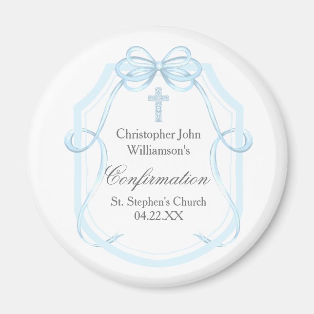 Elegantes Blue Ribbon Bow Confirmation Party Magnet (Vorne)