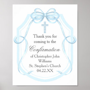 Elegantes Blue Ribbon Bow Confirmation Party Poster