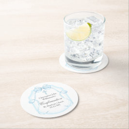 Elegantes Blue Ribbon Bow Confirmation Party Runder Pappuntersetzer