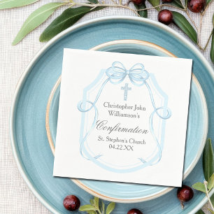 Elegantes Blue Ribbon Bow Confirmation Party Serviette