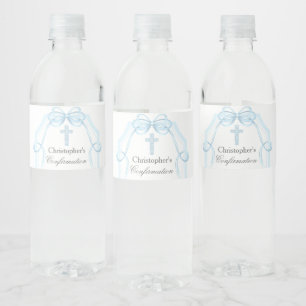 Elegantes Blue Ribbon Bow Confirmation Party Wasserflaschenetikett