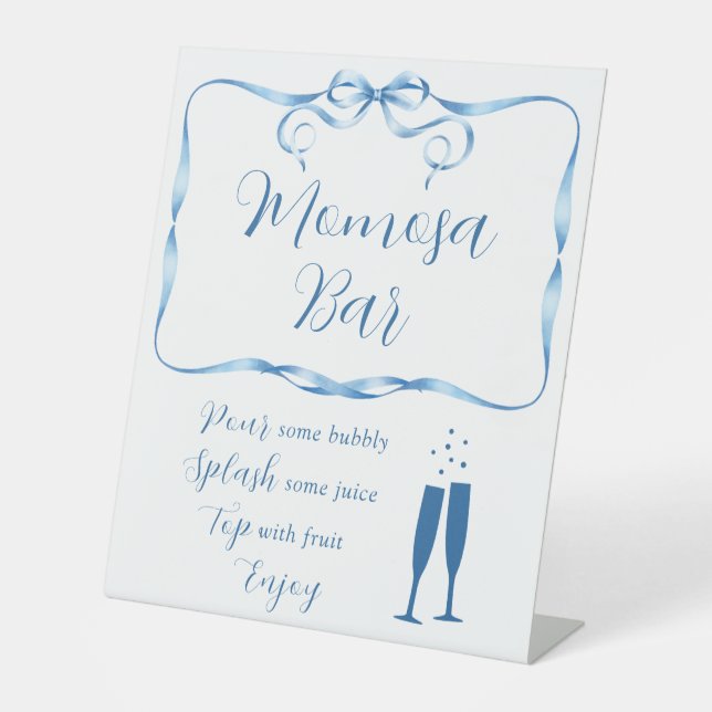 Elegantes Blue Ribbon Momosa Bar Pedestal Zeichen Sockelschild (Vorderseite)