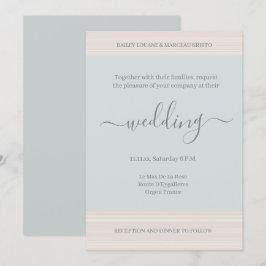 Elegantes Blue Sage Holzkörnchen Streifen Chic Wed Einladung