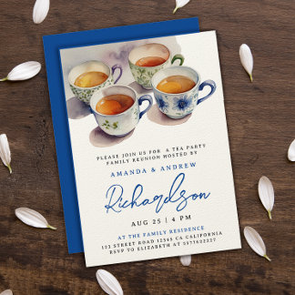 Elegantes Blue Script Tea Party Wiedersehen Waterc Einladung