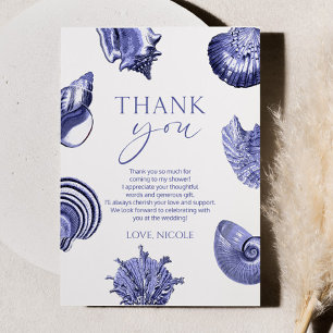 Elegantes Blue Seashell Brautparty Dankeskarte