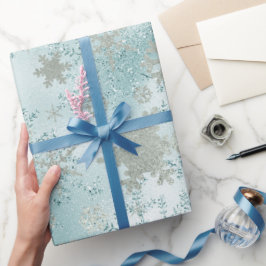 Elegantes Blue Silver Christmas Snowflake Muster Geschenkpapier
