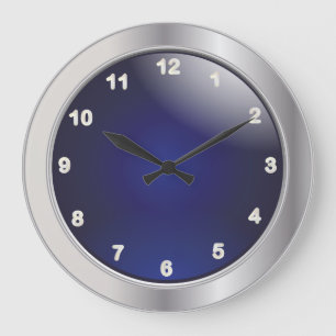 Elegantes Blue & Silver Metal mit weißen Zahlen Große Wanduhr