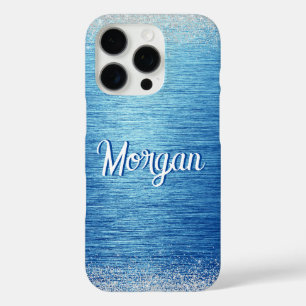 Elegantes Blue Silver Modernes Personalisiert iPhone 16 Pro Hülle