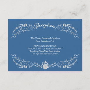 Elegantes Blue & Silver Wreath Monochromatic Weddi Begleitkarte