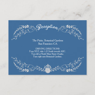 Elegantes Blue & Silver Wreath Monochromatic Weddi Begleitkarte
