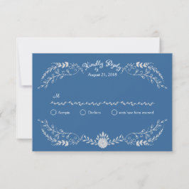 Elegantes Blue & Silver Wreath Monochromatic Weddi RSVP Karte