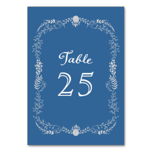 Elegantes Blue & Silver Wreath Monochromatic Weddi Tischnummer