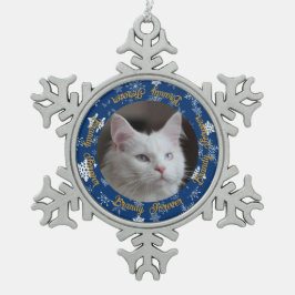 Elegantes Blue Snowflake Cat Foto Custom Christmas Schneeflocken Zinn-Ornament