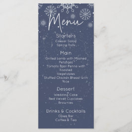 Elegantes Blue Snowflake Winter Themed Wedding Men Menükarte