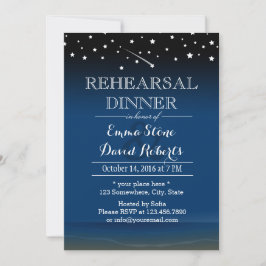 Elegantes Blue Starry Night Wedding Probe Dinner Einladung
