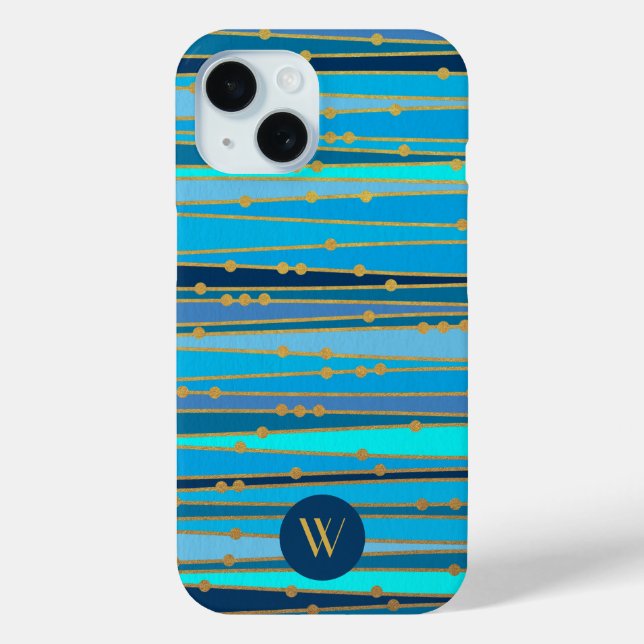 Elegantes Blue Stripes Muster Monogramm Case-Mate iPhone Hülle (Rückseite)