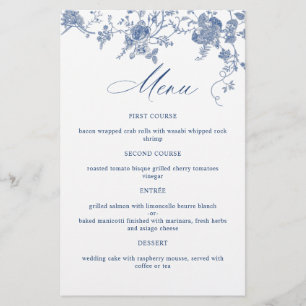 Elegantes Blue Vintag Blume Hochzeitmenü