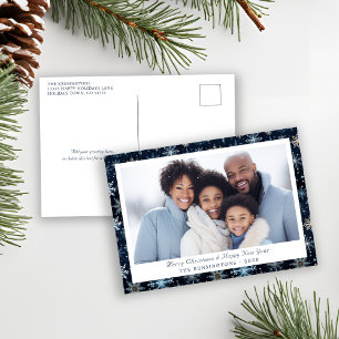 Elegantes Blue Vintag Snowflakes Foto Feiertagspostkarte