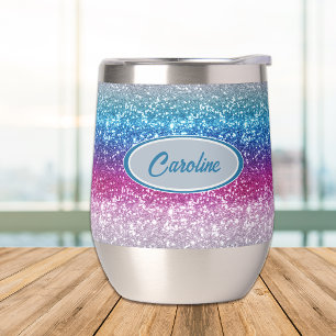 Elegantes Blue Violet Pink Silver Glitzer Monogram