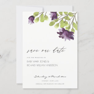 ELEGANTES BLUE WATERCOLOR FLORAL GOLD SAVE THE DAT SAVE THE DATE