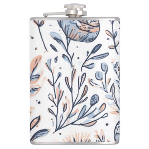 Elegantes Blue Watercolor Floral Spray Flasche Flachmann