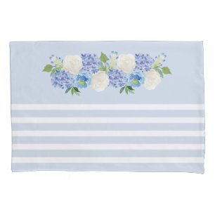 Elegantes Blue Watercolor Floral Stripe Pillow Cas Kissenbezug