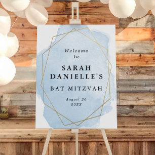Elegantes Blue Watercolor, Gold Frame Welcome Post Poster