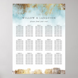 Elegantes Blue Watercolor Gold Hochzeitsszenario Poster