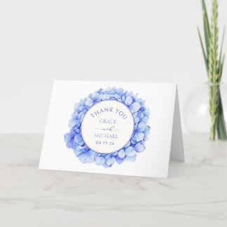 Elegantes Blue Watercolor Hydrangea Custom Wedding Dankeskarte