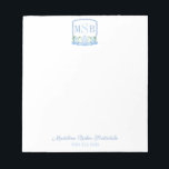 Elegantes Blue Watercolor Monogram Wappen Lady Notizblock<br><div class="desc">Ein Notizblock-Design mit meiner Original Ingwer Glas / Hydrangea Wasserfarbe Wappen Illustration,  Elemente ursprünglich in Aquarell handgemalt,  bevor gescannt und digital kombiniert. Bitte beachten Sie,  dass,  wenn Sie den Text unten nicht benötigen / gewollt,  Sie ihn einfach löschen können.</div>