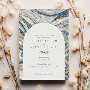 Elegantes Blue Watercolor Ocean Swirl Hochzeit Einladung