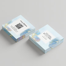 Elegantes Blue Watercolor Square Design mit QR-Cod
