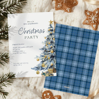 Elegantes Blue Watercolor Tree Weihnachten Party