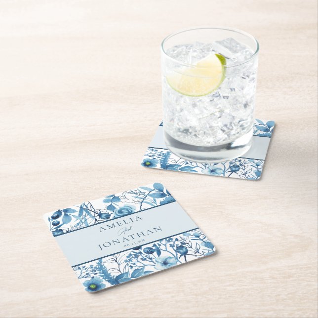 Elegantes Blue Wedding Probe Dinner Rechteckiger Pappuntersetzer (Vor Ort)
