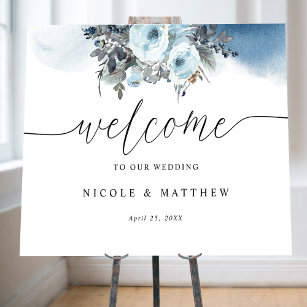 Elegantes Blue Wedding Welcome Sign Poster